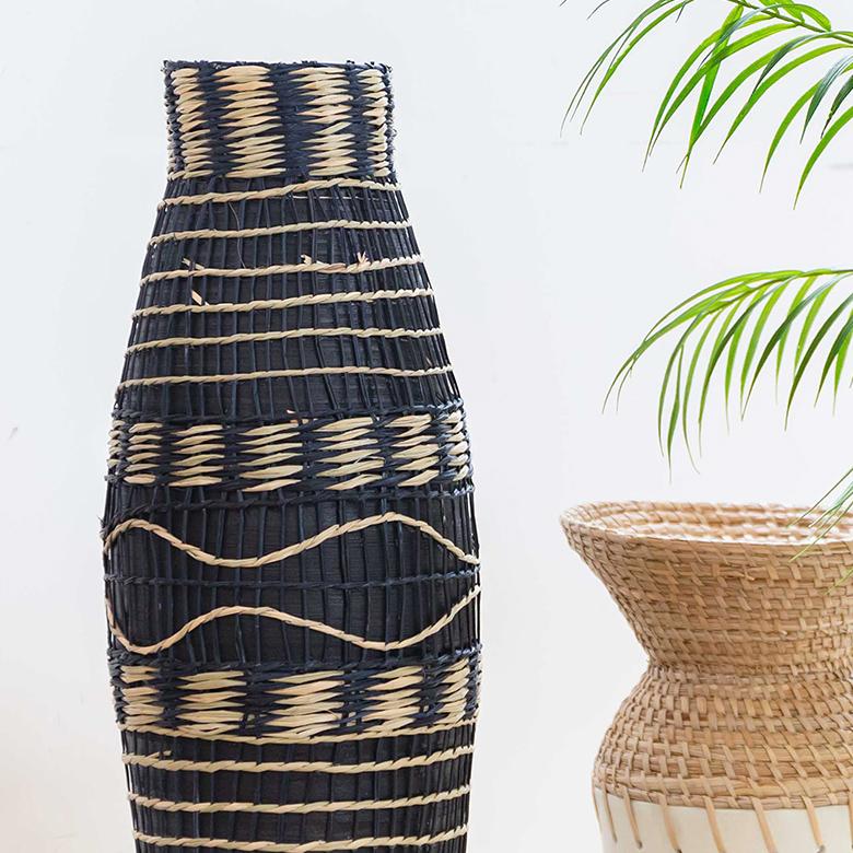 フラワーベース バンブー製 シーグラス製 水入れ不可 壺型 花瓶 花びん 花器 ドライフラワー アートプランツ フェイクグリーン BOHO トライバル 51231 | ブランド登録なし | 08