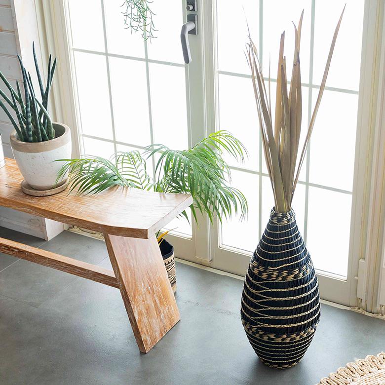 フラワーベース バンブー製 シーグラス製 水入れ不可 壺型 花瓶 花びん