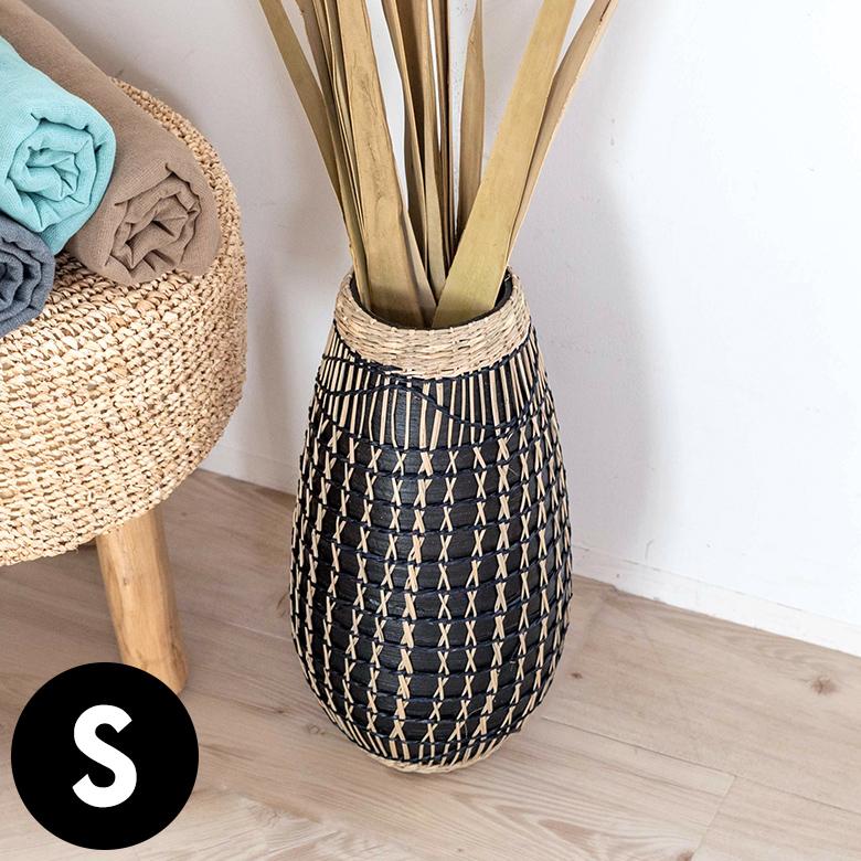 フラワーベース バンブー製 シーグラス製 水入れ不可 壺型 花瓶 花びん 花器 ドライフラワー アートプランツ フェイクグリーン BOHO トライバル 51233 | ブランド登録なし