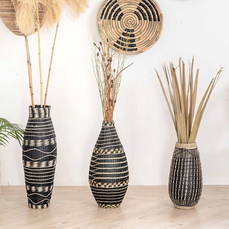 フラワーベース バンブー製 シーグラス製 水入れ不可 壺型 花瓶 花びん 花器 ドライフラワー アートプランツ フェイクグリーン BOHO トライバル 51233 | ブランド登録なし | 12