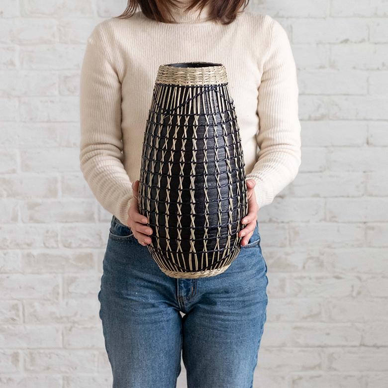 フラワーベース バンブー製 シーグラス製 水入れ不可 壺型 花瓶 花びん 花器 ドライフラワー アートプランツ フェイクグリーン BOHO トライバル 51233 | ブランド登録なし | 03