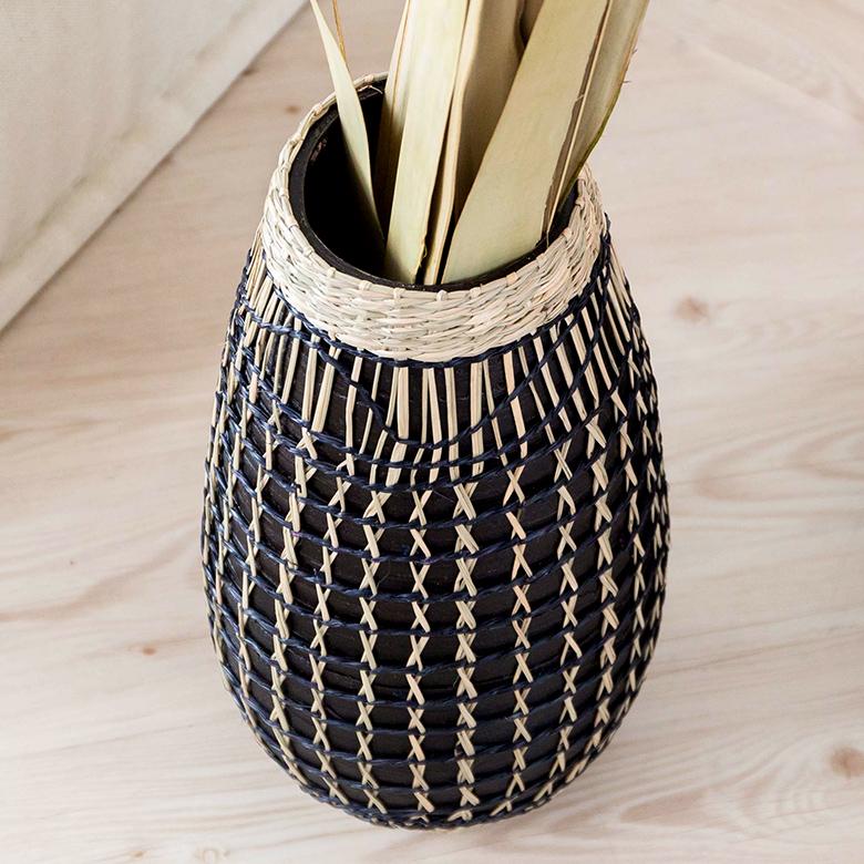 フラワーベース バンブー製 シーグラス製 水入れ不可 壺型 花瓶 花びん 花器 ドライフラワー アートプランツ フェイクグリーン BOHO トライバル 51233 | ブランド登録なし | 04
