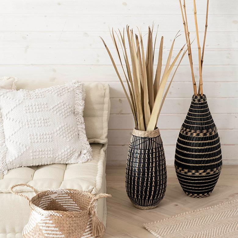 フラワーベース バンブー製 シーグラス製 水入れ不可 壺型 花瓶 花びん 花器 ドライフラワー アートプランツ フェイクグリーン BOHO トライバル 51233 | ブランド登録なし | 05