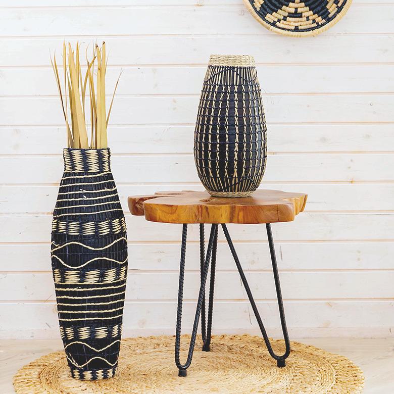 フラワーベース バンブー製 シーグラス製 水入れ不可 壺型 花瓶 花びん 花器 ドライフラワー アートプランツ フェイクグリーン BOHO トライバル 51233 | ブランド登録なし | 07