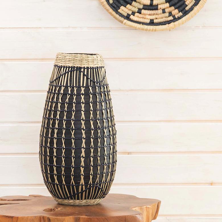 フラワーベース バンブー製 シーグラス製 水入れ不可 壺型 花瓶 花びん 花器 ドライフラワー アートプランツ フェイクグリーン BOHO トライバル 51233 | ブランド登録なし | 08