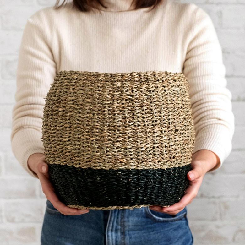 プランターカバー ゴミ箱 バスケット かご シーグラス Mサイズ ブラック 黒 収納バスケット 収納かご 小物入れ 51239 | ブランド登録なし | 03