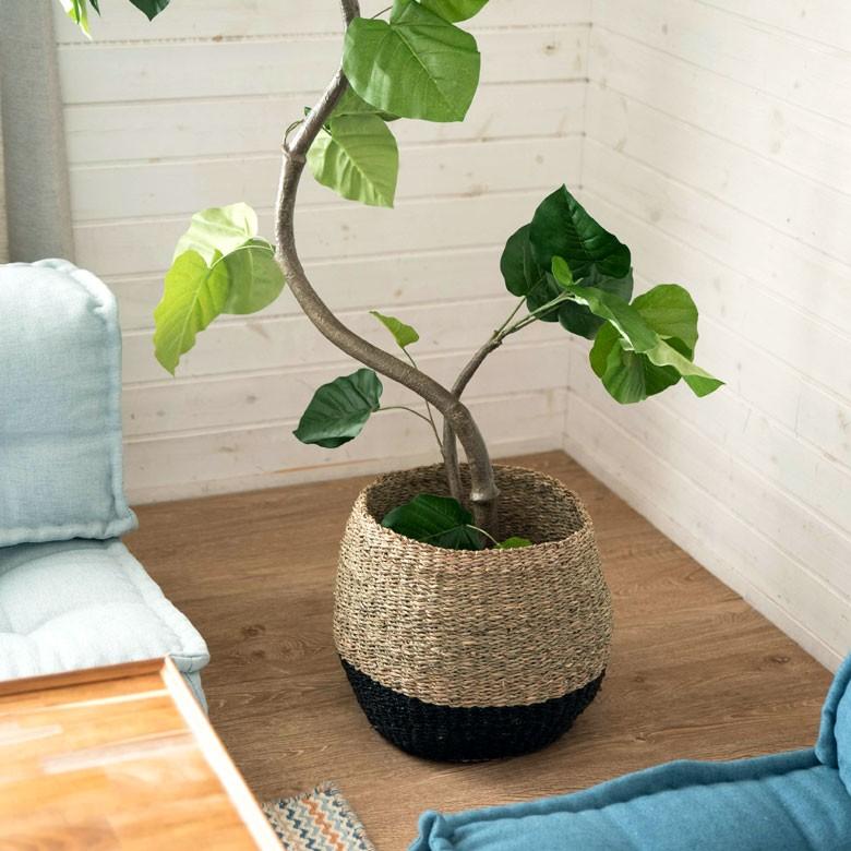 プランターカバー ゴミ箱 バスケット かご シーグラス Lサイズ ブラック 黒 収納バスケット 収納かご 小物入れ 51240 | ブランド登録なし | 02