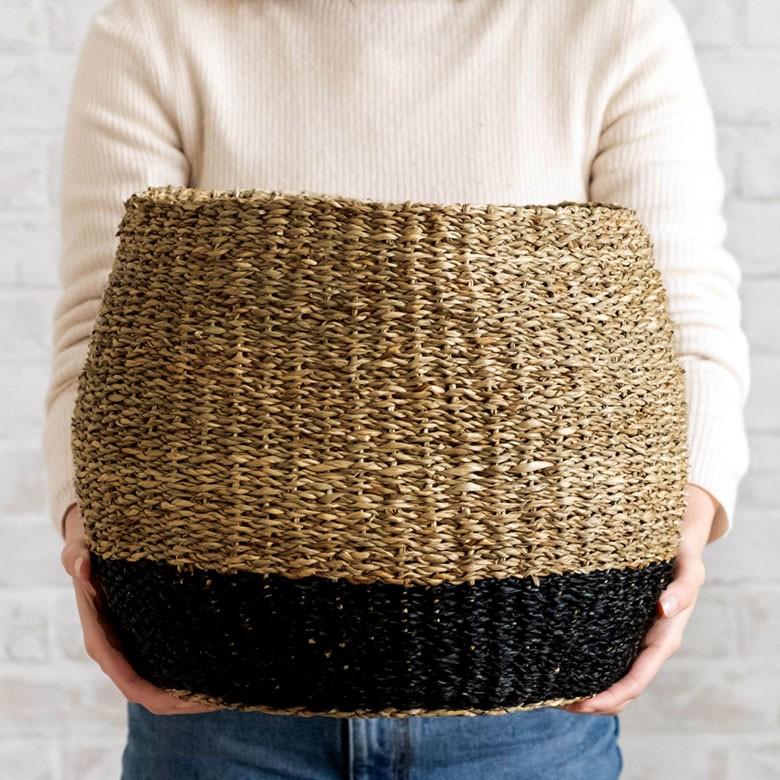 プランターカバー ゴミ箱 バスケット かご シーグラス Lサイズ ブラック 黒 収納バスケット 収納かご 小物入れ 51240 | ブランド登録なし | 03