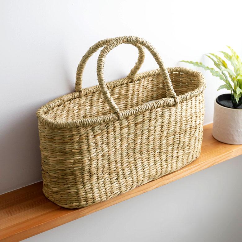 カゴ 収納 バスケット 持ち手付き カゴバッグ Lサイズ シーグラス製 ラウンドバスケット トライバル柄 かご収納 アジアン おしゃれ 51241 | ブランド登録なし | 12