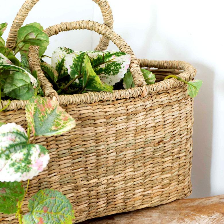 カゴ 収納 バスケット 持ち手付き カゴバッグ Lサイズ シーグラス製 ラウンドバスケット トライバル柄 かご収納 アジアン おしゃれ 51241 | ブランド登録なし | 13