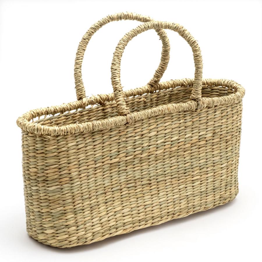 カゴ 収納 バスケット 持ち手付き カゴバッグ Lサイズ シーグラス製 ラウンドバスケット トライバル柄 かご収納 アジアン おしゃれ 51241 | ブランド登録なし | 19