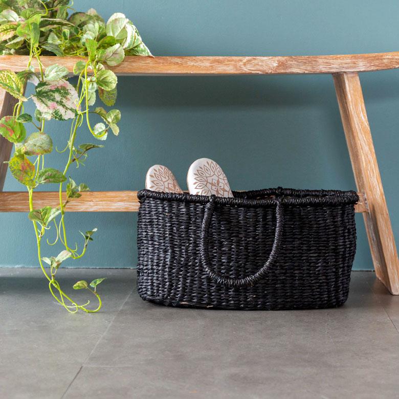 カゴ 収納 バスケット 持ち手付き カゴバッグ Lサイズ シーグラス製 ラウンドバスケット トライバル柄 かご収納 アジアン おしゃれ 51241 | ブランド登録なし | 03