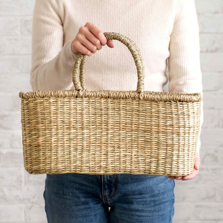 カゴ 収納 バスケット 持ち手付き カゴバッグ Lサイズ シーグラス製 ラウンドバスケット トライバル柄 かご収納 アジアン おしゃれ 51241 | ブランド登録なし | 06