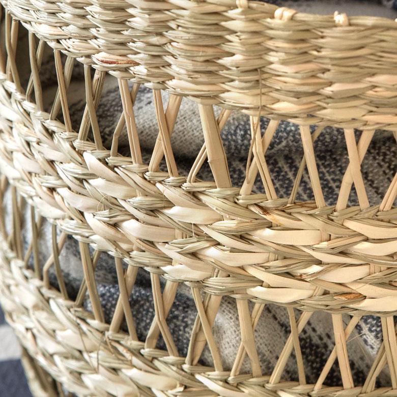 かご バスケット シーグラス製 天然素材 収納 持ち手 プランターカバー カゴ 籠 収納バスケット ランドリーバスケット 荷物入れ 見せる収納 ハンドル 丸形 51244 | ブランド登録なし | 01