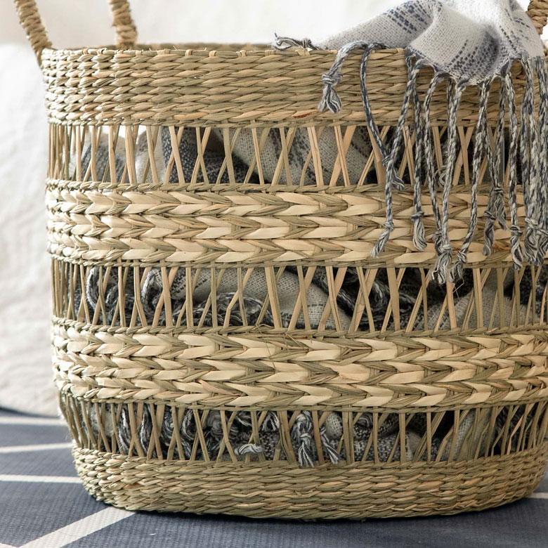 かご バスケット シーグラス製 天然素材 収納 持ち手 プランターカバー カゴ 籠 収納バスケット ランドリーバスケット 荷物入れ 見せる収納 ハンドル 丸形 51244 | ブランド登録なし | 11