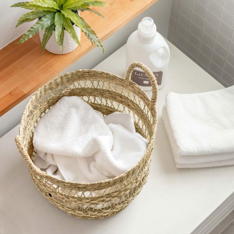 かご バスケット シーグラス製 天然素材 収納 持ち手 プランターカバー カゴ 籠 収納バスケット ランドリーバスケット 荷物入れ 見せる収納 ハンドル 丸形 51244 | ブランド登録なし | 12