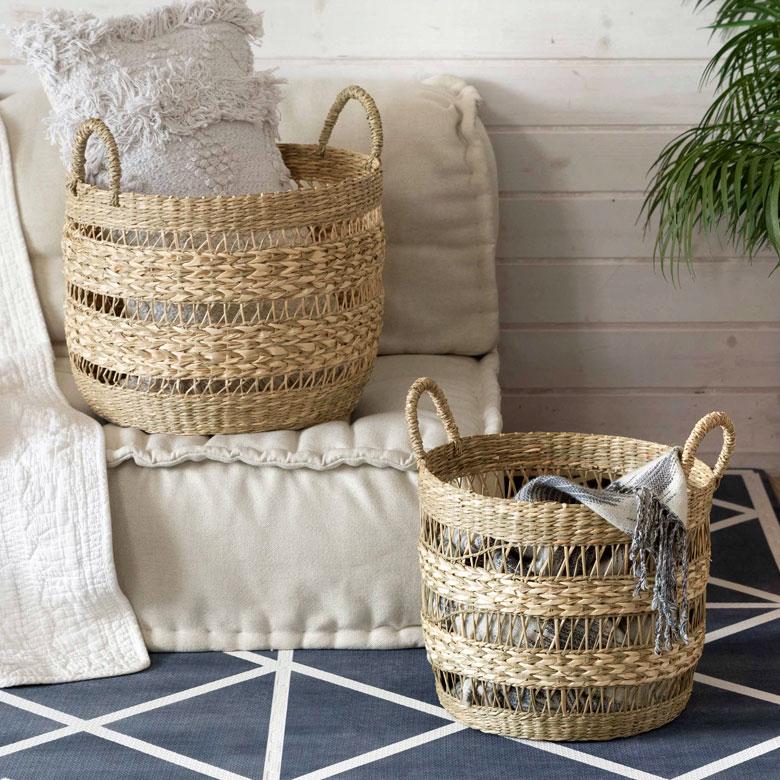 かご バスケット シーグラス製 天然素材 収納 持ち手 プランターカバー