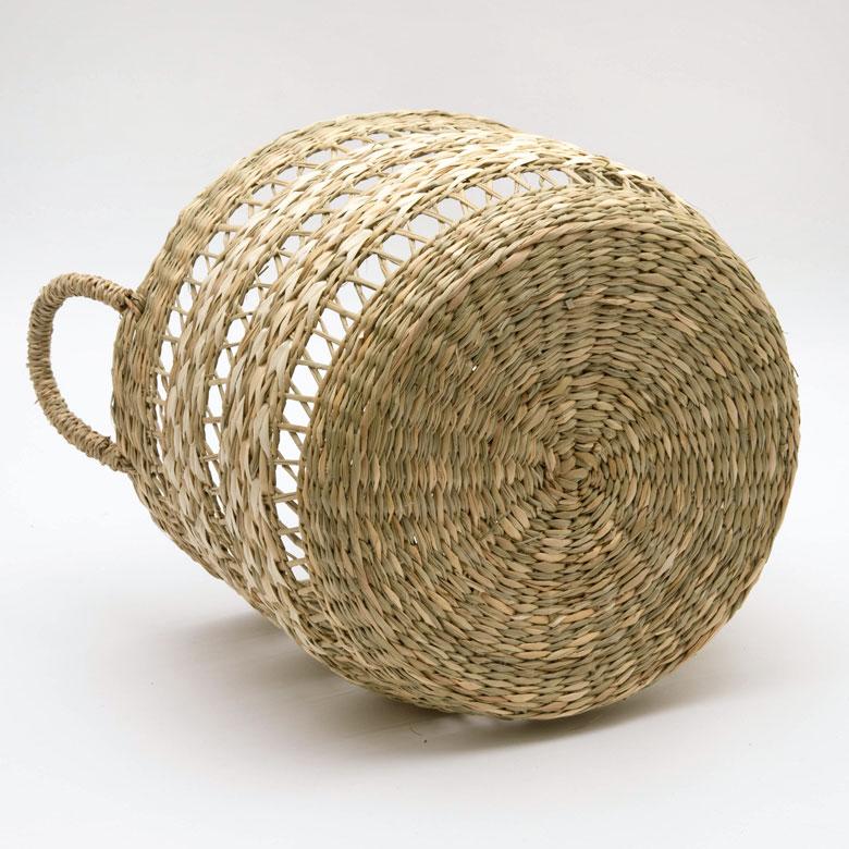 かご バスケット シーグラス製 天然素材 収納 持ち手 プランターカバー カゴ 籠 収納バスケット ランドリーバスケット 荷物入れ 見せる収納 ハンドル 丸形 51244 | ブランド登録なし | 15