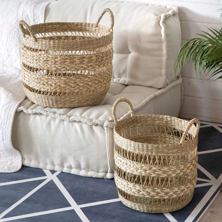 かご バスケット シーグラス製 天然素材 収納 持ち手 プランターカバー