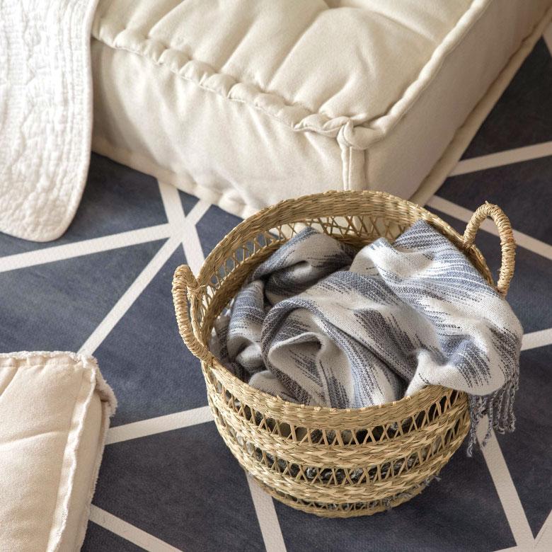 かご バスケット シーグラス製 天然素材 収納 持ち手 プランターカバー カゴ 籠 収納バスケット ランドリーバスケット 荷物入れ 見せる収納 ハンドル 丸形 51244 | ブランド登録なし | 07