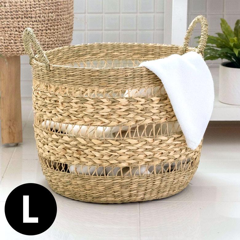 かご バスケット シーグラス製 天然素材 収納  持ち手 プランターカバー カゴ 収納バスケット ランドリーバスケット  荷物入れ 見せる収納 ハンドル 丸形 51245 | ブランド登録なし