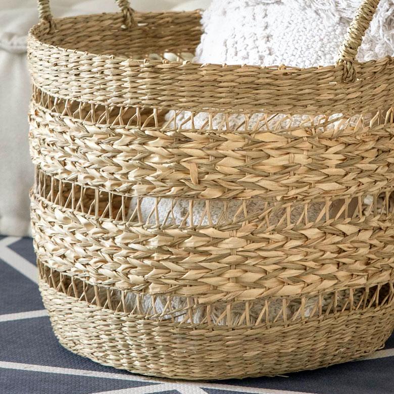 かご バスケット シーグラス製 天然素材 収納  持ち手 プランターカバー カゴ 収納バスケット ランドリーバスケット  荷物入れ 見せる収納 ハンドル 丸形 51245 | ブランド登録なし | 11