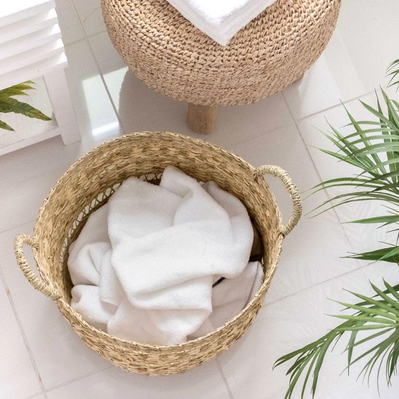 かご バスケット シーグラス製 天然素材 収納  持ち手 プランターカバー カゴ 収納バスケット ランドリーバスケット  荷物入れ 見せる収納 ハンドル 丸形 51245 | ブランド登録なし | 12