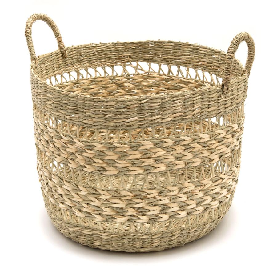 かご バスケット シーグラス製 天然素材 収納  持ち手 プランターカバー カゴ 収納バスケット ランドリーバスケット  荷物入れ 見せる収納 ハンドル 丸形 51245 | ブランド登録なし | 19
