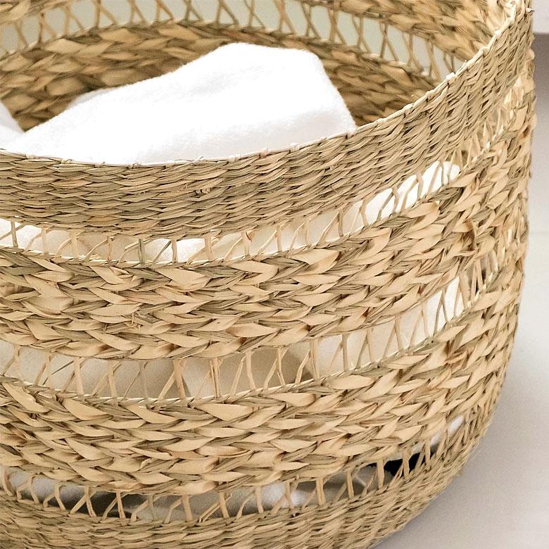 かご バスケット シーグラス製 天然素材 収納  持ち手 プランターカバー カゴ 収納バスケット ランドリーバスケット  荷物入れ 見せる収納 ハンドル 丸形 51245 | ブランド登録なし | 06