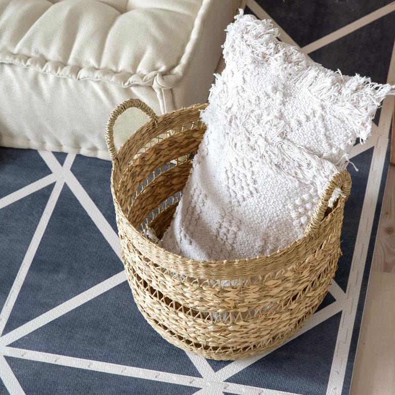 かご バスケット シーグラス製 天然素材 収納  持ち手 プランターカバー カゴ 収納バスケット ランドリーバスケット  荷物入れ 見せる収納 ハンドル 丸形 51245 | ブランド登録なし | 07