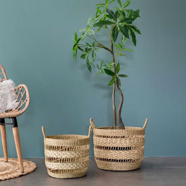 かご バスケット シーグラス製 天然素材 収納  持ち手 プランターカバー カゴ 収納バスケット ランドリーバスケット  荷物入れ 見せる収納 ハンドル 丸形 51245 | ブランド登録なし | 09