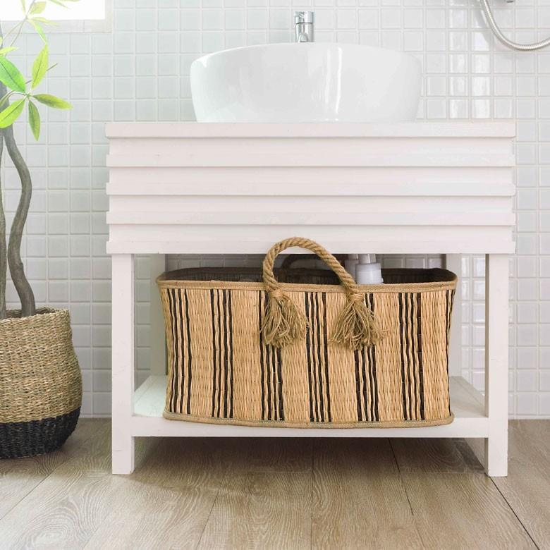 バスケット かご シーグラス 持ち手つき スクエア ストライプ ブラック 黒 収納バスケット 収納かご ランドリーバスケット 51249 | ELEMENTS（インテリア） | 12