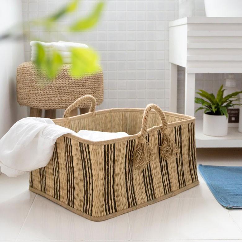 バスケット かご シーグラス 持ち手つき スクエア ストライプ ブラック 黒 収納バスケット 収納かご ランドリーバスケット 51249 | ELEMENTS（インテリア） | 09