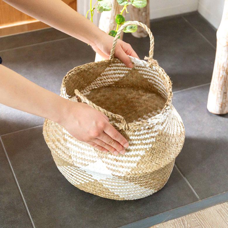 かご バスケット シーグラス製 天然素材 収納  持ち手 折り畳み 2way カゴ 籠 収納バスケット ストッカー 野菜入れ 荷物入れ 見せる収納 おもちゃ入れ 51250 | ELEMENTS（インテリア） | 11
