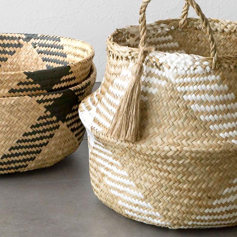 かご バスケット シーグラス製 天然素材 収納  持ち手 折り畳み 2way カゴ 籠 収納バスケット ストッカー 野菜入れ 荷物入れ 見せる収納 おもちゃ入れ 51250 | ELEMENTS（インテリア） | 13