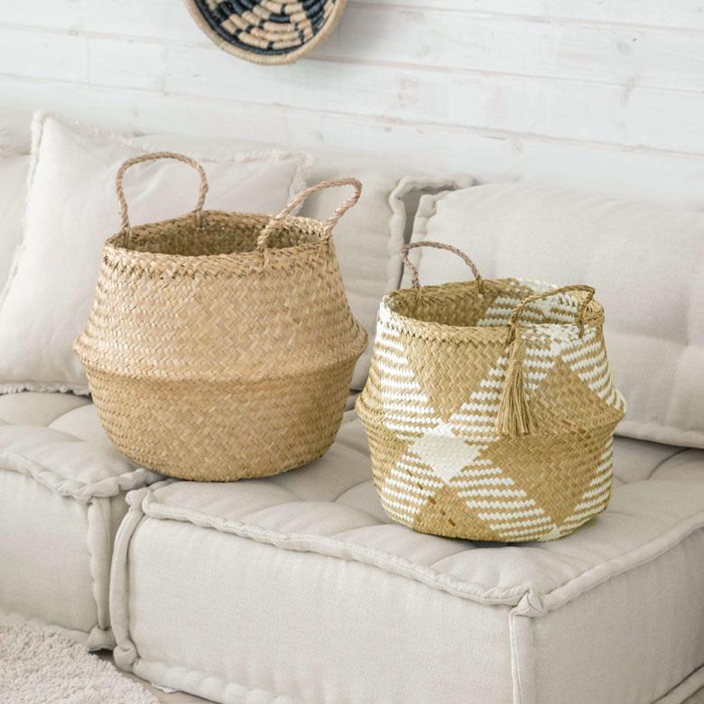 かご バスケット シーグラス製 天然素材 収納  持ち手 折り畳み 2way カゴ 籠 収納バスケット ストッカー 野菜入れ 荷物入れ 見せる収納 おもちゃ入れ 51250 | ELEMENTS（インテリア） | 16