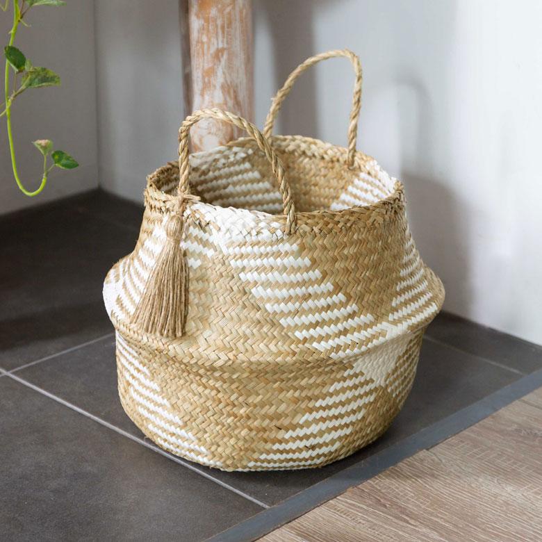 かご バスケット シーグラス製 天然素材 収納  持ち手 折り畳み 2way カゴ 籠 収納バスケット ストッカー 野菜入れ 荷物入れ 見せる収納 おもちゃ入れ 51250 | ELEMENTS（インテリア） | 17