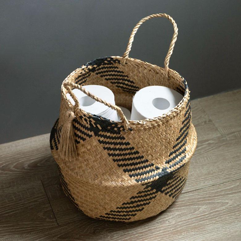 かご バスケット シーグラス製 天然素材 収納  持ち手 折り畳み 2way カゴ 籠 収納バスケット ストッカー 野菜入れ 荷物入れ 見せる収納 おもちゃ入れ 51250 | ELEMENTS（インテリア） | 08