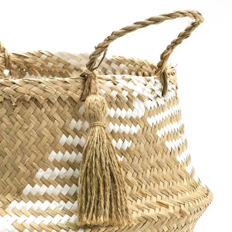 かご バスケット シーグラス製 天然素材 収納  持ち手 折り畳み 2way カゴ 籠 収納バスケット ストッカー 野菜入れ 荷物入れ 見せる収納 おもちゃ入れ 51250 | ELEMENTS（インテリア） | 09