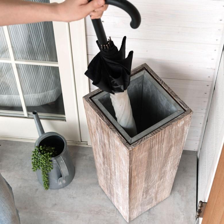 傘立て カサ立て 傘たて 玄関 アンブレラスタンド ホワイトウォッシュ 業務用 スリム 店舗用 アンブレラホルダー 角型 天然木製 アンティーク風 古木 51257-wh | ELEMENTS（インテリア） | 06