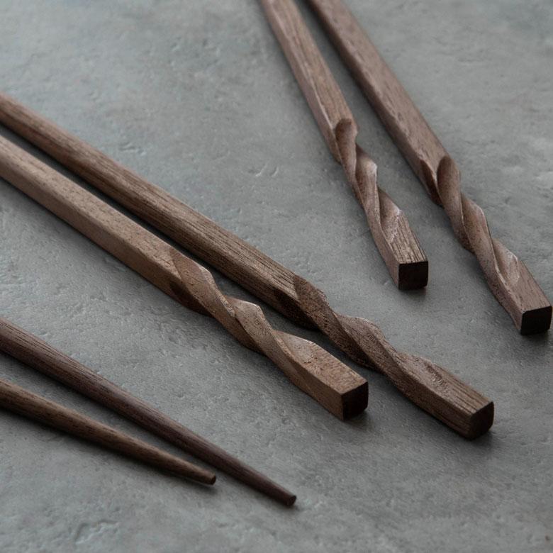 ELEMENTS お箸 箸 木 天然木 ウォルナット ひねり ダークブラウン 23cm