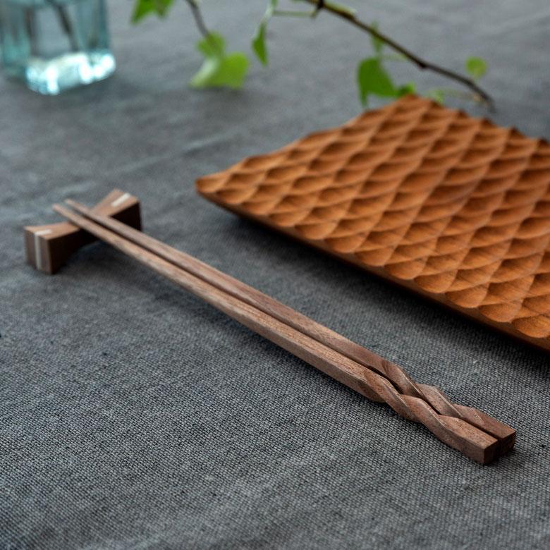 ELEMENTS お箸 箸 木 天然木 ウォルナット ひねり ダークブラウン 23cm