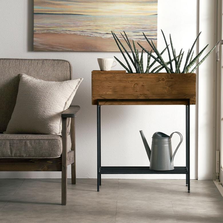 プランター スタンド 脚付き シェルフ アイアン 木 製 ウッド 幅 62.4cm ラック カバー サイド テーブル 大型 おしゃれ 北欧 家具 インテリア 西海岸 e-51 | ブランド登録なし | 06