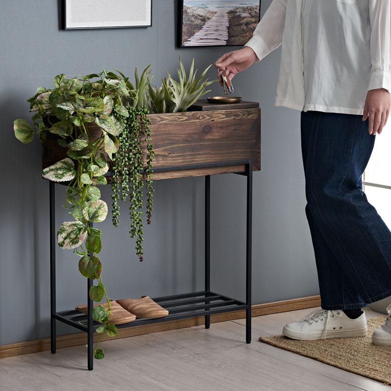 スタンド付きプランター プランター スタンド 脚付き シェルフ アイアン 木 製 ウッド 幅 62.4