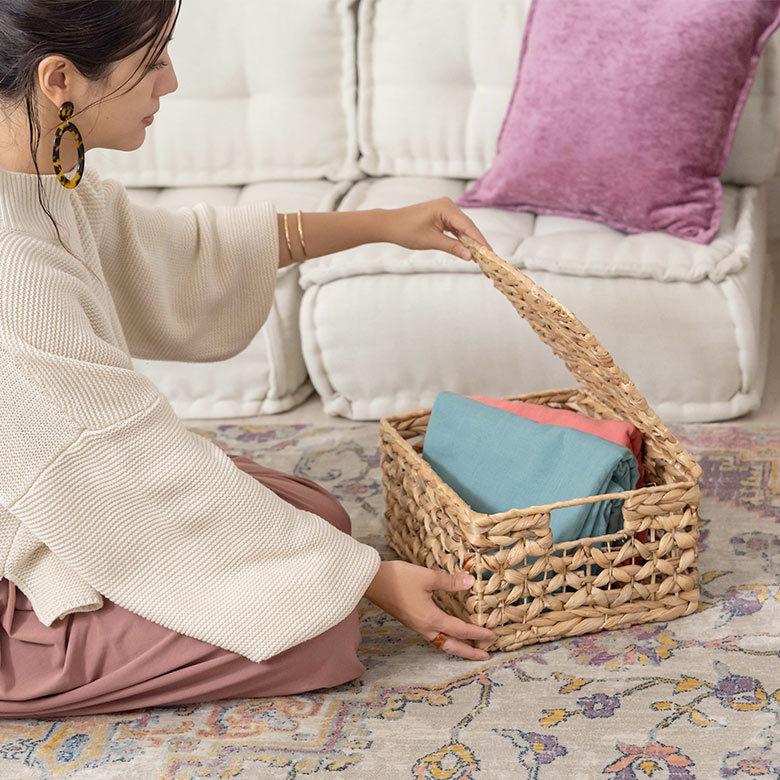 かご バスケット ウォーターヒヤシンス Mサイズ ふた 付き 収納 ボックス 雑貨 入れ ケース ハンドル 持ち手 おしゃれ 北欧 リゾート ナチュラル  西海岸 51278 | ELEMENTS（インテリア） | 12