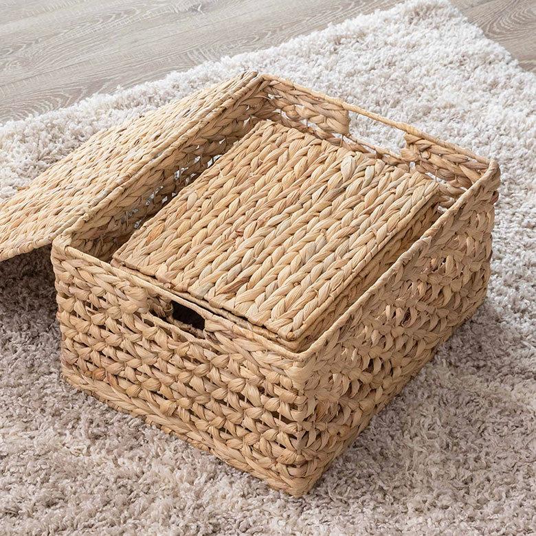 かご バスケット ウォーターヒヤシンス Mサイズ ふた 付き 収納 ボックス 雑貨 入れ ケース ハンドル 持ち手 おしゃれ 北欧 リゾート ナチュラル  西海岸 51278 | ELEMENTS（インテリア） | 18