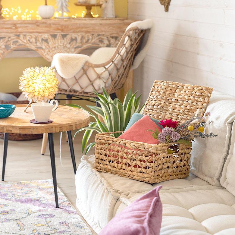 かご バスケット ウォーターヒヤシンス Mサイズ ふた 付き 収納 ボックス 雑貨 入れ ケース ハンドル 持ち手 おしゃれ 北欧 リゾート ナチュラル  西海岸 51278 | ELEMENTS（インテリア） | 03