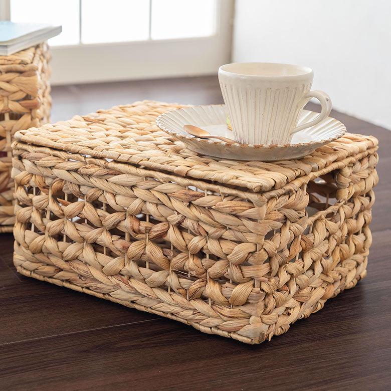 かご バスケット ウォーターヒヤシンス Mサイズ ふた 付き 収納 ボックス 雑貨 入れ ケース ハンドル 持ち手 おしゃれ 北欧 リゾート ナチュラル  西海岸 51278 | ELEMENTS（インテリア） | 06