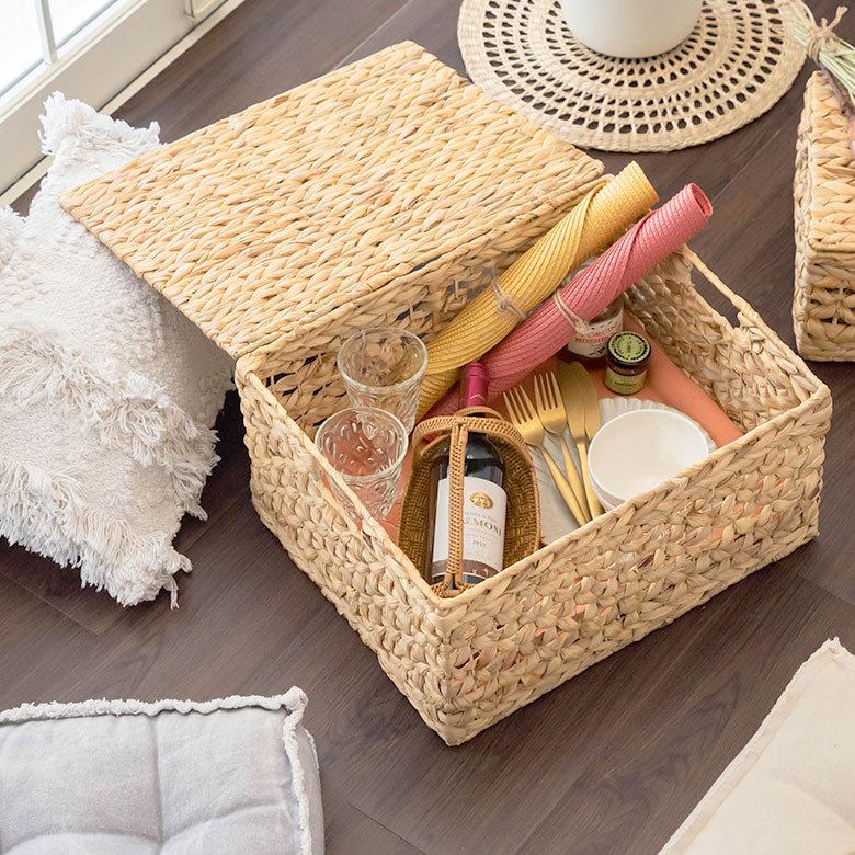 かご バスケット ウォーターヒヤシンス Lサイズ ふた 付き 収納 ボックス 雑貨 入れ ケース ハンドル 持ち手 おしゃれ 北欧 リゾート ナチュラル  西海岸 51279 | ELEMENTS（インテリア） | 03