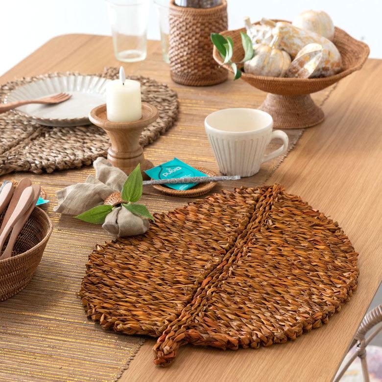ランチョンマット プレイスマット シーグラス 天然素材 リーフ型 ランチマット テーブルウェア キッチン雑貨 キッチン小物 ダイニング 食卓 51282 | ブランド登録なし | 18